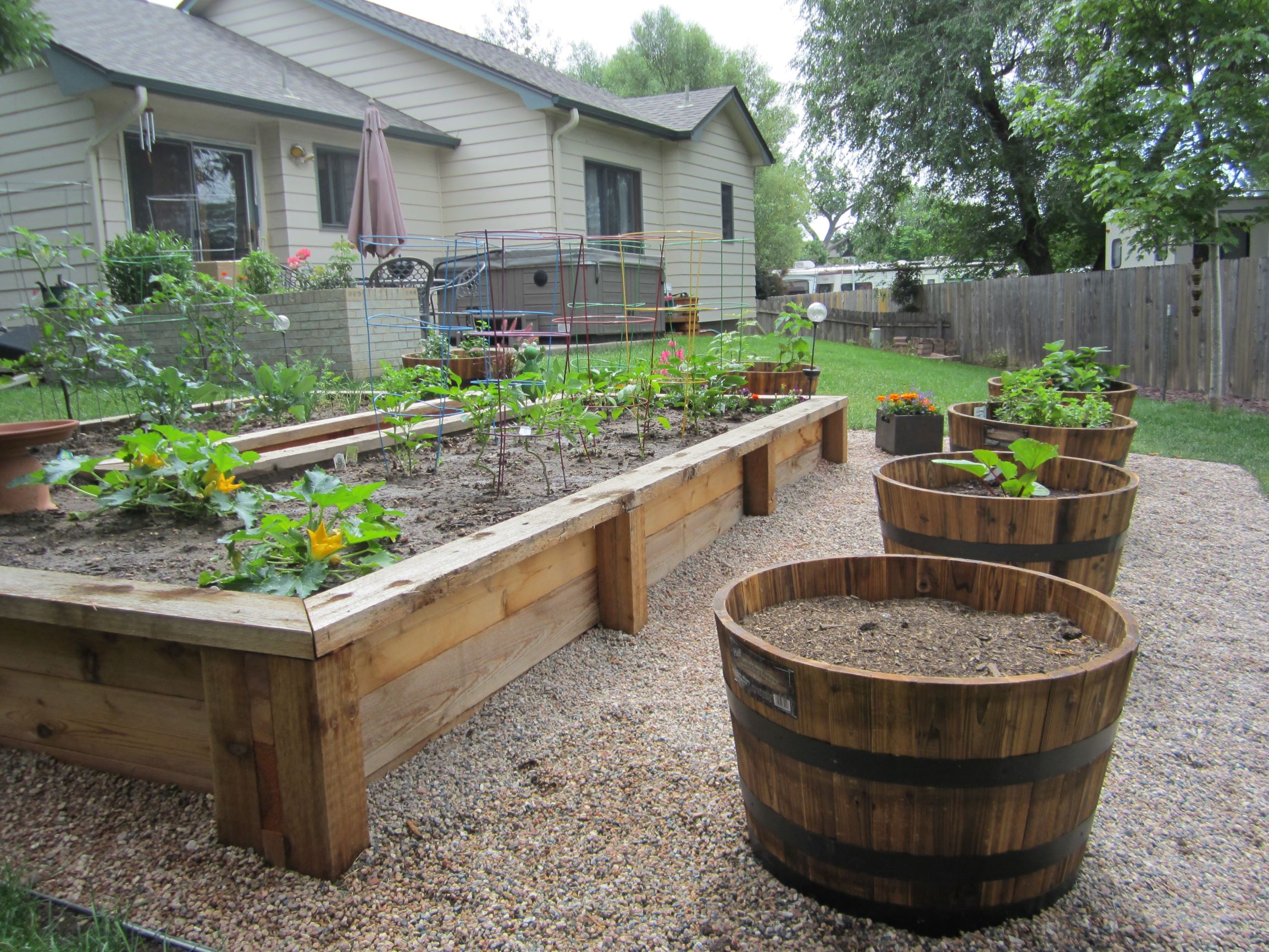 Raised beds on top of pea gravel.